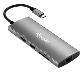 Equip Dock 9v1 USB-C / Dokovací stanice / HDMI 4K/60Hz / Gigabit Ethernet / 2x USB-A 3.2 / PD 100W / 0,25 m