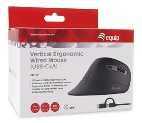 Equip 245119 černá / Myš / ergonomická / USB-A + USB-C / 7200 DPI / 6 tlačítek