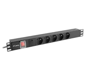 Lanberg PDU černá / Zásuvková lišta do racku / 1U / 19" / 5x zásuvka / 16 A / 2 m