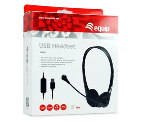 Equip USB headset černá / Headset / Na uši / USB-A / 32 Ohm / 1,8 m