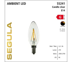 SEGULA LED svíčka čirá Ambient / Žárovka / E14 / 3,2 W (26 W) / 270 lm / 2000–2700 K / stmívatelná