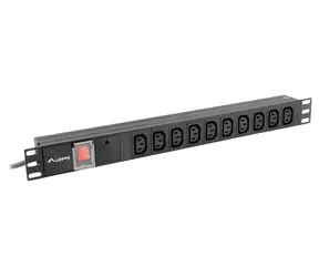 Lanberg PDU černá / Zásuvková lišta do racku / 1U / 7x IEC C13 / 10 A / 2 m