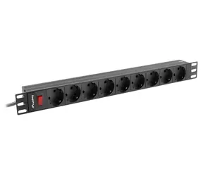 Lanberg PDU černá (PDU-09F-0300-BK) / Zásuvková lišta do racku / 19" / 1U / 9x zásuvka / 16 A / 3 m