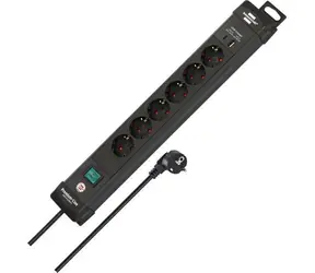 Brennenstuhl Premium Line černá / Prodlužovací kabel / 6x zásuvka / USB-A + USB-C / 3 m / vypínač