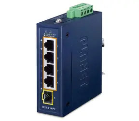 Planet IGS-514PT / Switch průmyslový / 4x Gigabit PoE+ RJ-45 / 1x SFP / IP30 / DIN/nástěnná montáž