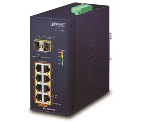PLANET Switch průmyslový 8-Port GE PoE+ / Switch / 8x GbE RJ-45 PoE+ 240W / 2x SFP 100/1000X / DIN lišta / -40~75°C