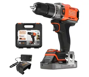 Black&Decker BCD383D1XK oranžovo-černá / Aku příklepová vrtačka / 18V / Li-ion 2.0Ah / 45 Nm / kufr