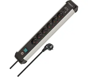 Brennenstuhl Premium-Alu-Line černá/hliník / Napájecí lišta / 6x zásuvka / 2x USB / 3 m / vypínač