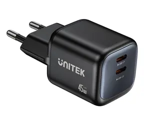 Unitek P1129ABK01-EU černá / Nabíječka / 2x USB-C / 45 W / GaN / PD 3.0
