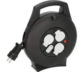 Brennenstuhl Vario-Line černá / Kabelový buben / 3 zásuvky / USB nabíjení / 10 m / 2700 W