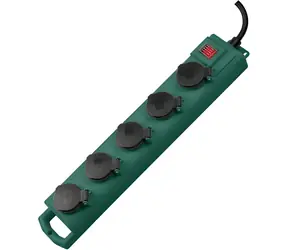 Brennenstuhl Super-Solid SL 554 zelená/černá / Prodlužovací přívod / 5 zásuvek / vypínač / IP54 / 5 m