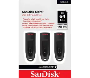 SanDisk Ultra 64 GB černá (3 ks) / Flash disk / USB 3.0 / čtení až 130 MB/s