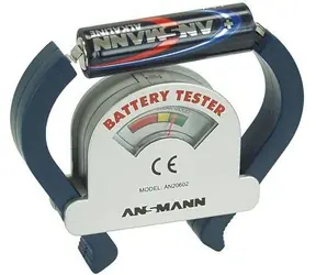 Ansmann Tester baterií / Tester baterií / AAA, AA, C, D, 9V / analogová stupnice