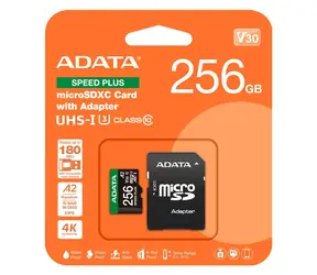 ADATA Speed Plus microSDXC 256 GB / Paměťová karta / UHS-I U3 / Class 10 / + adaptér