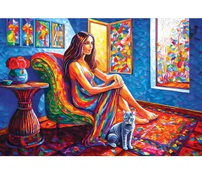 MAGNOLIA Puzzle Žena s kočkou / 1000 dílků / 68 x 48 cm