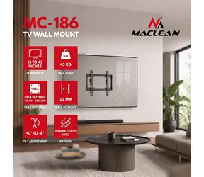 Maclean MC-186 černá / Nástěnný držák pro TV / 13-43" / VESA 200x200 / nosnost 45 kg / naklápění