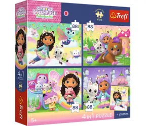 TREFL Puzzle Premium Plus Kids Gábinin kouzelný domek: Kočičí hrátky / 4x88 dílků / 28,5 x 20,5 cm