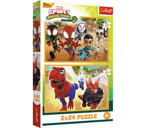 TREFL Puzzle Spidey a dinosauři / 2x24 dílků / 27,5 x 18 cm / věk 3+