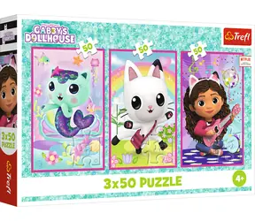 TREFL Puzzle Gábinin kouzelný domek: Setkání s Gabby a kočkami / 3x50 dílků / 18 x 27,5 cm / od 4 let
