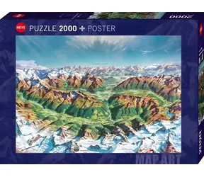 HEYE Puzzle Map Art: Horský svět v Alpách / 2000 dílků / 97 × 69 cm