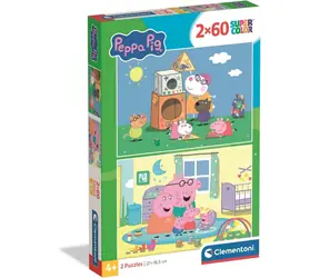 CLEMENTONI Puzzle Prasátko Peppa: Na hřišti a v pokoji / 2x60 dílků / od 4 let