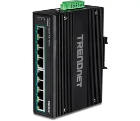 TRENDnet TI-PG80B / Průmyslový switch / 8x Gigabit PoE+ / 200 W / 16 Gbit/s / DIN-Rail