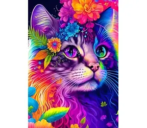 NORIMPEX Diamantové malování Barevná kočka s květinami / 30x40 cm