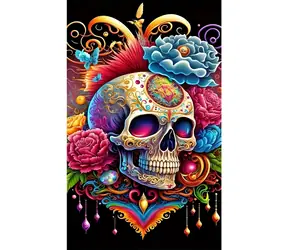 NORIMPEX Diamantové malování Lebka s květinami Halloween / 30x40 cm