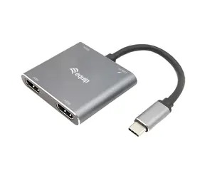 Equip USB-C MST hub stříbrná / USB-C adaptér / 2x HDMI 4K/30Hz / PD 100W / USB-A 3.2 / kabel 0,15 m