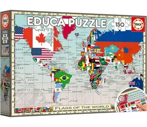 EDUCA Puzzle Mapa světa s vlajkami / 150 dílků / 48 x 34 cm