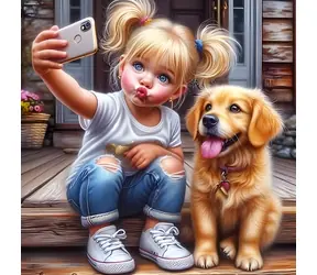 NORIMPEX Diamantové malování Selfie s pejskem / 30x40 cm
