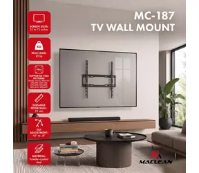 Maclean MC-187 černá / Nástěnný držák pro TV / VESA max. 400x400 mm / 32-75" / nosnost 45 kg / náklon 0-8°