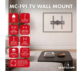 Maclean nástěnný držák TV černá / Nástěnný držák pro TV / VESA 200x200-400x400 mm / 32-55" / nosnost 30 kg