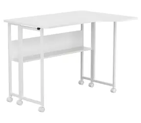 Maclean MC-126 L/W bílá / Skládací stůl / mobilní / 100x73 cm / rohový, L-tvar / nosnost 50 kg / s policí