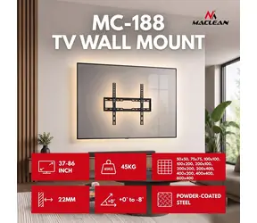 Maclean MC-188 černá / Nástěnný držák pro TV / VESA max. 600x400 mm / 37-86" / nosnost 45 kg / náklon 0-8°