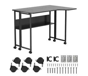 Maclean MC-126 L/B černá / Skládací stůl / mobilní / 100x73 cm / zalomený, L-tvar / nosnost 50 kg / s policí