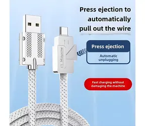 Cable USB-C - USB-A kabel s tlačítkem pro odpojení / Kabel / 6A rychlé nabíjení / textilní opletení / 2 m