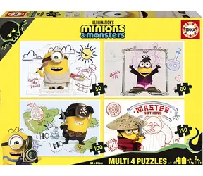 EDUCA Puzzle Mimoni a monstra 4v1 / (50 & 80 & 100 & 150 dílků)