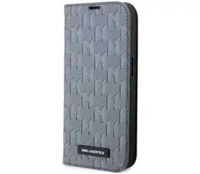 Karl Lagerfeld Saffiano Monogram stříbrná / Book pouzdro / Apple iPhone 14 Pro Max