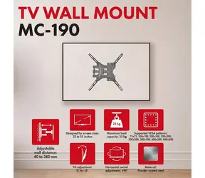 Maclean nástěnný držák TV černá / Nástěnný držák pro TV / VESA 75x75-400x400 mm / 32-55" / nosnost 45 kg