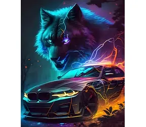 NORIMPEX Diamantové malování Vlk s autem / 30x40 cm