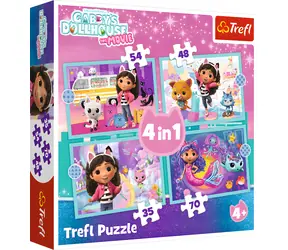 TREFL Puzzle Gábinin kouzelný domek: Velká dobrodružství 4v1 / 35+48+54+70 dílků / 28,5 x 20,5 cm
