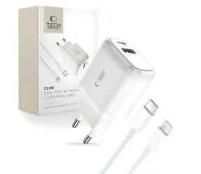 Tech-Protect C20W bílá / Síťová nabíječka / USB-C PD 20W / USB-A QC 3.0 / kabel USB-C - Lightning