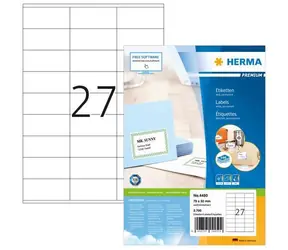 HERMA Etikety Premium A4 bílé 70x32 mm / Etikety / Papír / 100 listů / 2700 ks
