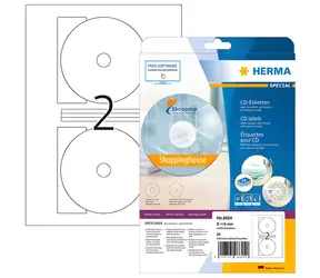HERMA Etikety na CD/DVD 116 mm bílé / Etikety / Papír neprůhledný / 20 ks / 10 listů A4