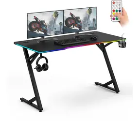 SENSE7 VOLT RGB černá / Herní stůl / 140 x 70 cm / RGB podsvícení