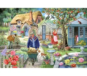 HOP Puzzle V zahradě / 1000 dílků / nepravidelné dílky / plakát A3