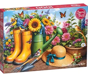 CHERRY PAZZI Puzzle Zlaté holínky v zahradě / 1000 dílků / 50 × 70 cm