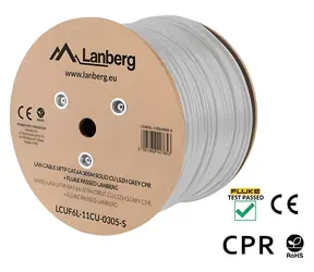 Lanberg Instalační kabel Cat6A U/FTP šedá / Instalační kabel / 305 m / CU / LSZH / CPR / Fluke Passed