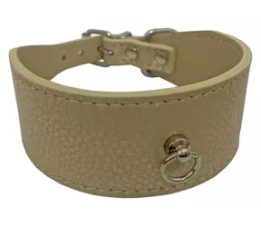 HUHUBAMBOO Obojek pro psy METAL béžový M / Pro chrty / 40 mm x 29-34 cm / Hovězí kůže
